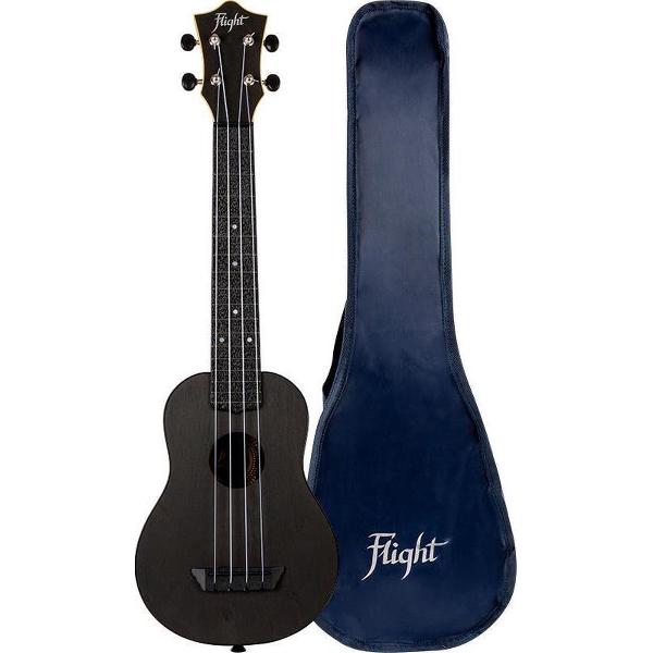 Flight Longneck Sopraan Ukelele ZWART + Draagband TEMPO + Tuner