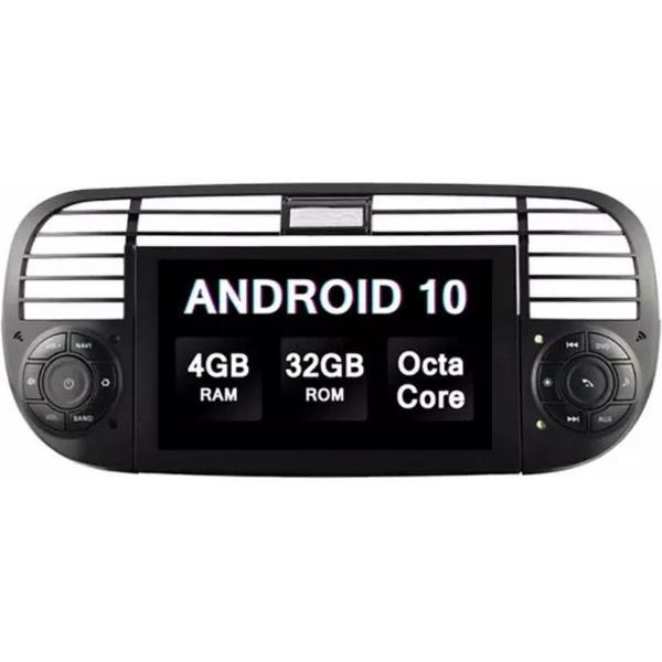 DVD speler Fiat 500 2007-2015 4+32GB Android 10 navigatie en multimediasysteem ZWART