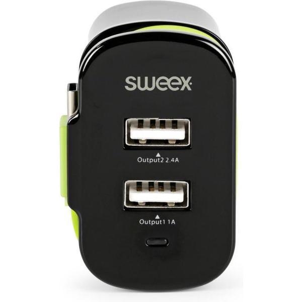 Sweex CH-027BL Lader 3-uitgangen 3 A 2x Usb / Usb-c™ Zwart/groen