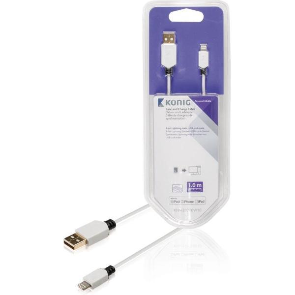 König KNM39300W10 Sync And Charge Kabel 8-pins Lightning Male - Usb 2.0 A Male 1,00 M Wit