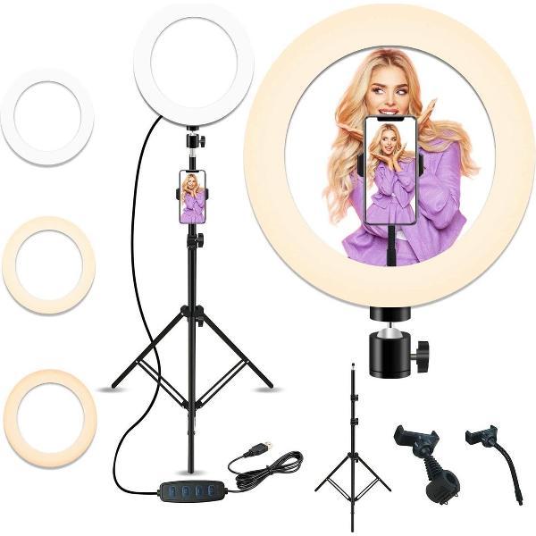 Ringlamp - Met statief voor uw smartphone – Ringlight – Vloggen – 10 inch – 150 cm statief – explainer video – TikTok – Tutorials – Streaming