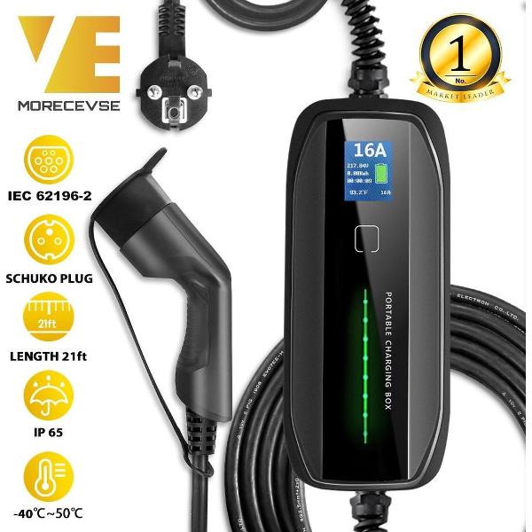 2x Thuis lader-Laadpaal mobiel- Laadstation- draagbare EV-laadkabel type 2 CEE schakelbare laaddoos 10 / 16A lader IEC62196-2 elektrische auto EVSE (CEE-stekker) 2.2 / 3.6kw, 7.5m / 24.6ft
