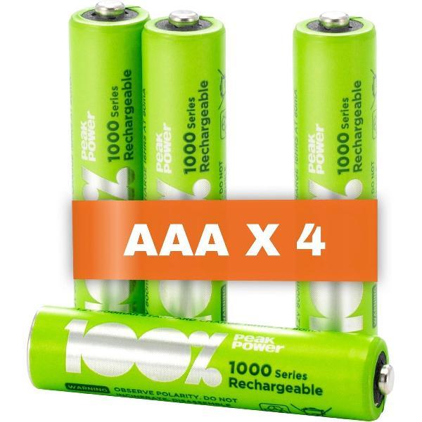 100% Peak Power oplaadbare batterijen AAA - Duurzame Keuze - NiMH AAA batterij micro 800 mAh - 4 stuks