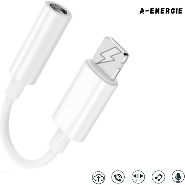 A-Energie™ - Apple Lightning naar Jack - Splitter Iphone - Splitter Koptelefoon - Lightning Adapter iPhone - Lightening naar 3,5 mm Jack Audio Aansluiting Adapter - Wit - A-energie