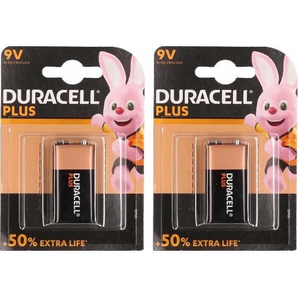2x Duracell plus batterij 9 volt blok, MN1604 -extra life/more power
