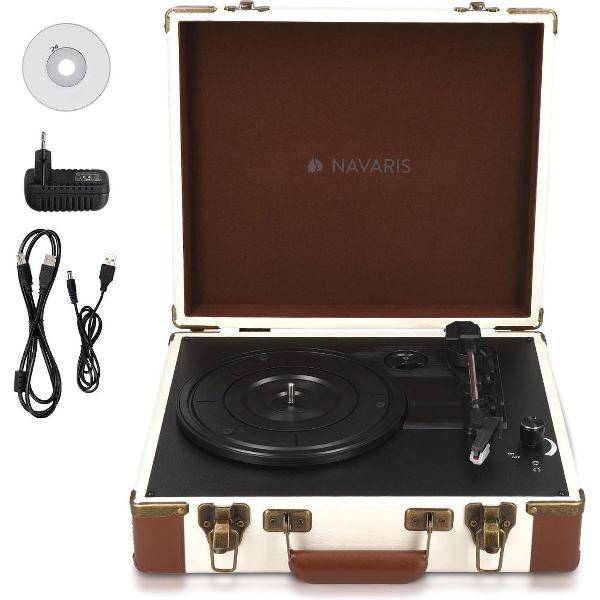 Vinyl platenspeler in retro koffer design beige/crème - Aktetas stijl met 2 ingebouwde luidsprekers - Vinyl naar MP3 conversie