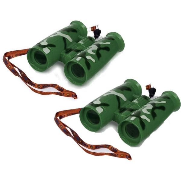 2x stuks kinder speelgoed verrekijkers groen voor peuters 11 cm - Safari verkennen - Ontdekkingsreis - Verrekijkers voor kinderen