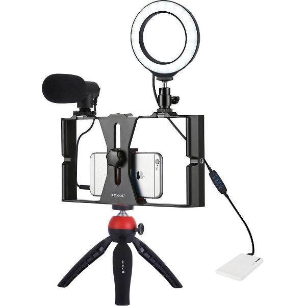 PULUZ 4 in 1 Vlogging Live Broadcast Smartphone Video Rig + 4.7 inch 12cm Ring LED Selfie Light Kits met microfoon + statiefbevestiging + Cold Shoe statiefkop voor iPhone, Galaxy, Huawei, Xiaomi, HTC, LG, Google en andere smartphones (rood)