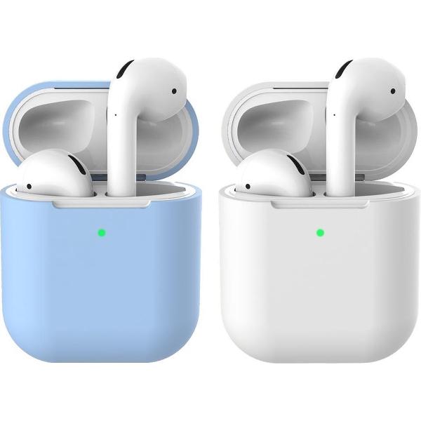 2 beschermhoesjes voor Apple Airpods - Licht Blauw & Wit - Siliconen case geschikt voor Apple Airpods 1 & 2