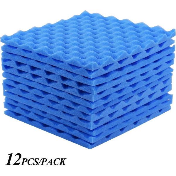 Geluidsisolatie - 12 stuks - Akoestisch studioschuim - Noppenschuim - 30 x 30 x 1,5 cm dik - Studio - Isolatieplaten - Blauw