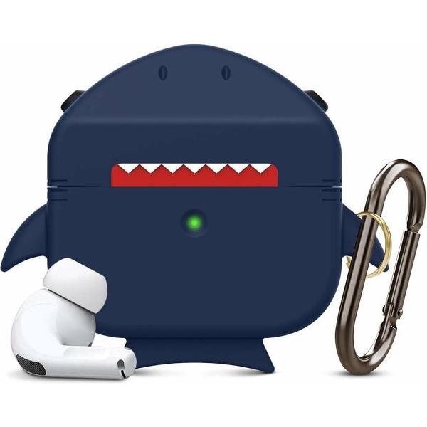 Haai Case Cover Voor Airpods Pro - Siliconen Donkerblauw | Watchbands-shop.nl