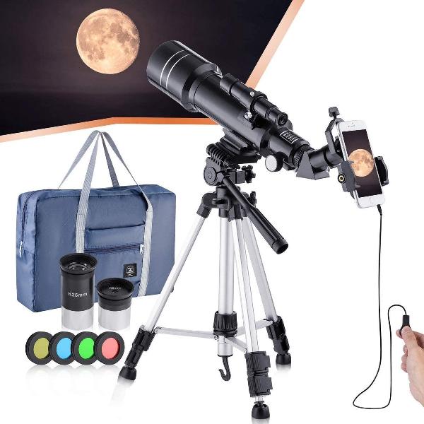 Brekende professionele astronomische telescoop, HD hoge vergroting, tweeërlei gebruik, draagbaar en uitgerust met statief, smartphoneadapter, microscoop, sterrenkijker,