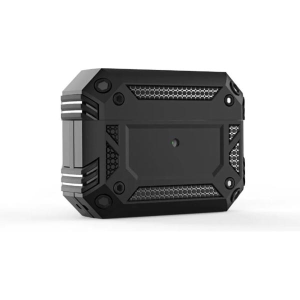 BRM COMMERCE - AirPods Pro Hoesje - Shockproof Case - Beschermhoes Apple Airpods Pro - Karabijnhaak - Zwart