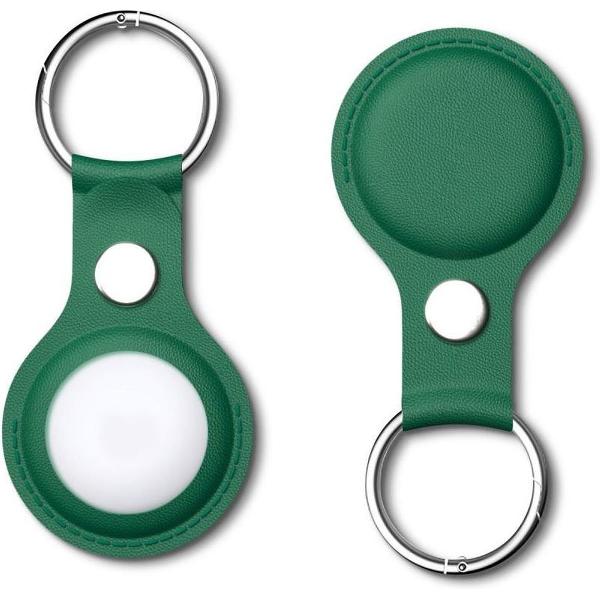 Apple AirTag Hoesje Kunst Lederen met Sleutelhanger Ring Groen