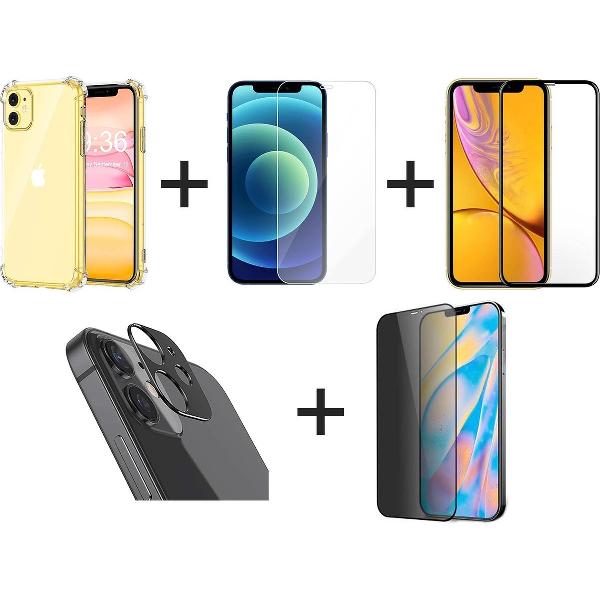 iPhone 12 Hoesje COMBI DEAL - 1x Hoesje Shockproof Transparant - 1x Screen Protector - 1x Screenprotector Full Cover - 1x Privacy Screenprotector - 1x Camera Screen Protector