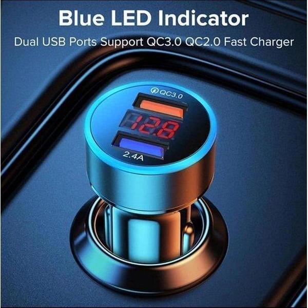 Autolader met LED-licht-Auto USB Dual -auto lader-metaal mini autolader-Power Drive 2 legering 18W 4.8A