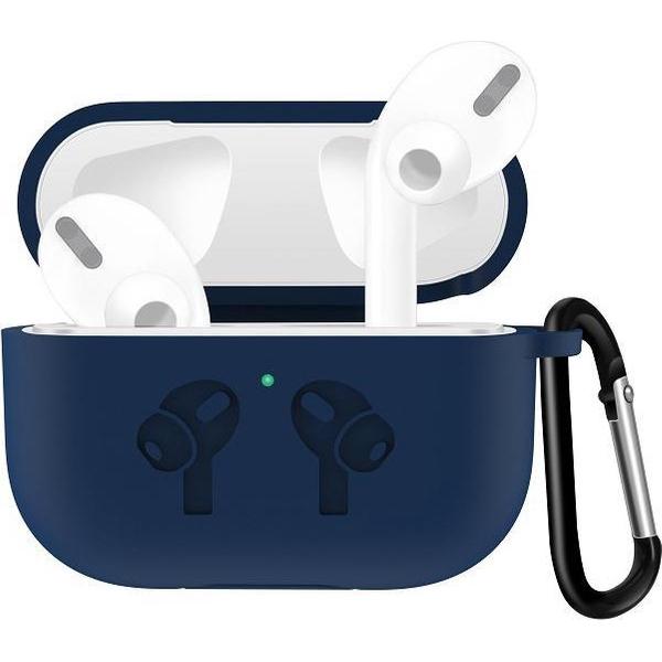 By Qubix - AirPods Pro siliconen hoesje met karabiner haak - Donkerblauw - AirPods hoesjes