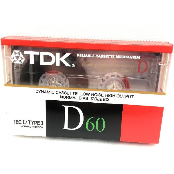 Audio Cassette Tape TDK D-60 normaal Position typeI / Uiterst geschikt voor alle opnamedoeleinden / Sealed Blanco Cassettebandje / Cassettedeck / Walkman.