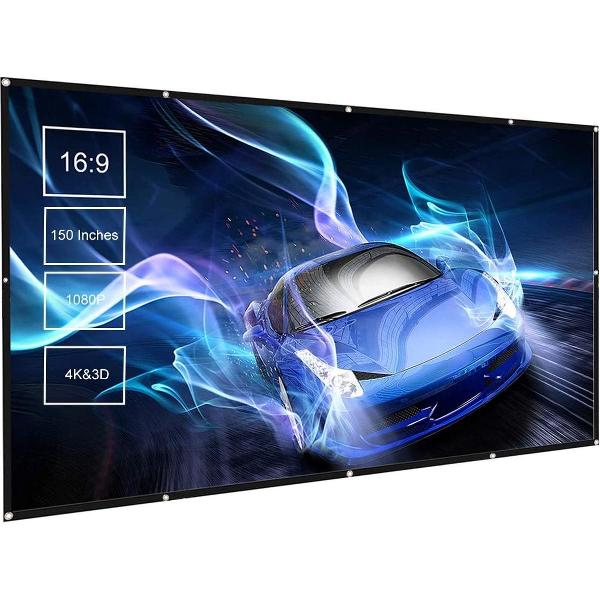 Draagbaar Projector Scherm | HD 16: 9 wit 150 inch| Diagonaal Projectiescherm | Opvouwbare Thuisbioscoop voor wandprojectie thuis en buiten