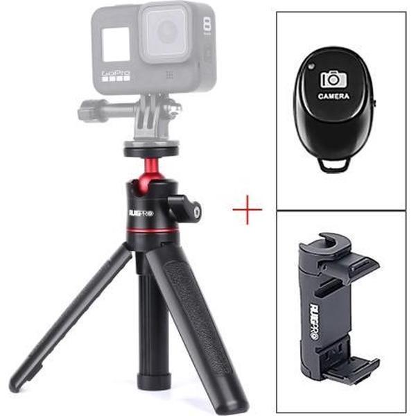 RUIGPRO Multifunctionele opvouwbare statiefhouder Selfie Monopod-stick met balhoofd & telefoonklem & Bluetooth-afstandsbediening voor GoPro HERO9 Black / HERO8 Black / 7/6/5, Insta360 One R, DJI Osmo Action, Xiaoyi Sportcamera's (zwart)