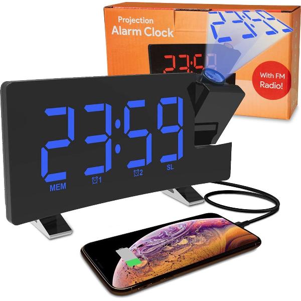 FettleLife PROX50 Digitale Wekkerradio met Projectie - Wekker Kinderen - Projectie Klok - Kinderwekker - Wekkers Digitaal (Blauw)