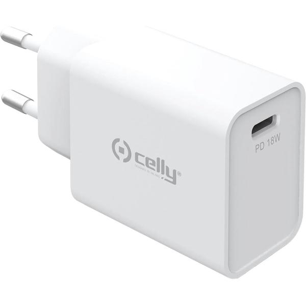 Celly iPhone 12 Adapter 18W USB-C Power oplader - Wit - Geschikt voor Apple iPhone 12 - Apple iPad - USB-C Apple Lightning |Snellader iPhone 12 / 11 / X / iPad / 12 Pro Max / iPhone 12 Pro | iPhone 12 Lader | USB-C Poort| iPhone 12