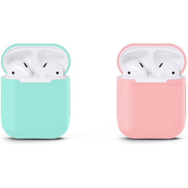 Voordeelset 2 stuks Airpods Silicone Case Cover - Geschikt voor Apple Airpods 1 / 2 - Licht Blauw / Licht Roze