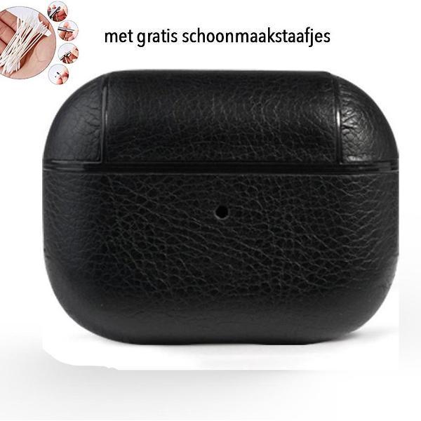 Leren hoesje zwart AirPods pro - AirPods pro cover case hoesje - AirPods hoesje leer - AirPods case