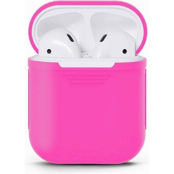 Airpods Silicone Case Cover kwaliteit Ultra Dun Hoesje speciaal geschikt voor draadloos merk Apple Airpods 1 / 2 oplaadcase Lightning connector| kleur Donker Roze - Pink Panther