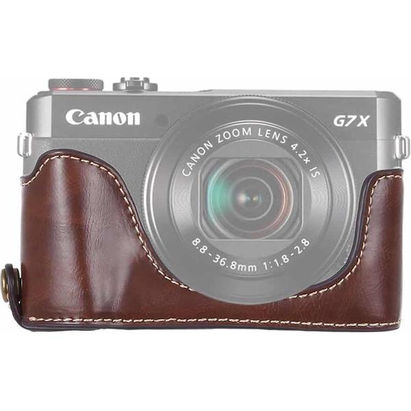 1/4 inch draad PU lederen camera half behuizing basis voor Canon G7 X Mark II (koffie)