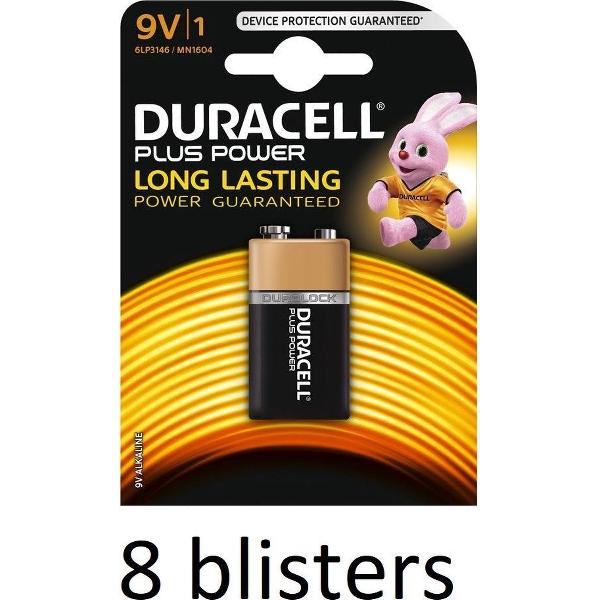 Duracell Plus Power 9V Alkaline Batterij - 8 Stuk (8 Blisters a 1 st)