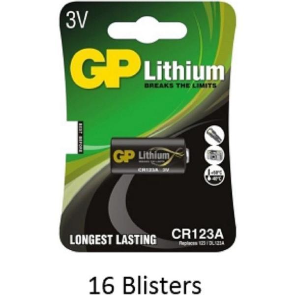 16 stuks (16 blisters a 1 stuks) GP Lithium CR123 3V