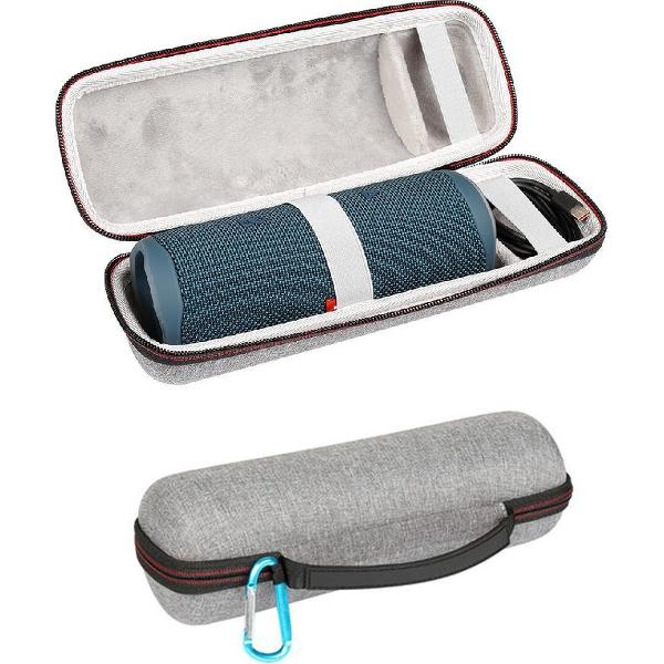Hard Cover Opberghoes Voor JBL Flip 5 - Speaker Hoes Travel Case - Beschermhoes - Met Accessoire Vak - Grijs