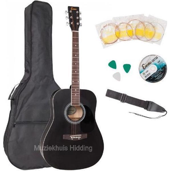 Akoestische gitaar Zwart incl. Gitaartas | Gitaarsnaren | Gitaarband | Plectrums | Stemfluit | Zelfstudie DVD | Gitaarset | Specter akkoordenkaart