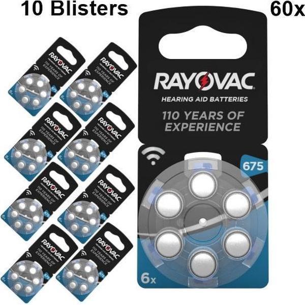 60 Stuks (10 Blisters a 6st) - Rayovac akoestische HA675 / 675 / PR44 / ZL1 640 mAh 1.4V gehoorapparaat batterij