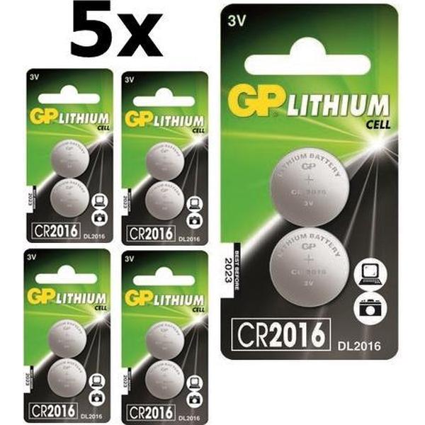 10 Stuks (5 Blisters a 2st) - GP CR2016 Professional Electronics 3V 90mAh Lithium knoopcel