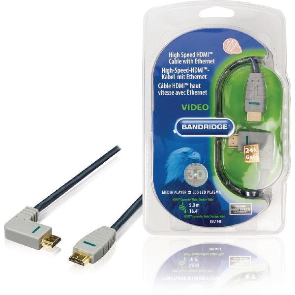 Bandridge HDMI 1.4 High Speed with Ethernet kabel haaks naar rechts - 5 meter
