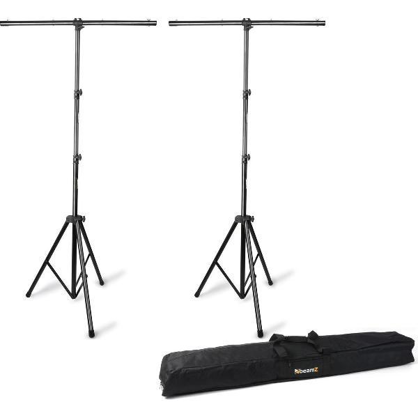 BeamZ lichtstandaards (2x) met T-bar en tas - Hoogte max. 3,5 meter