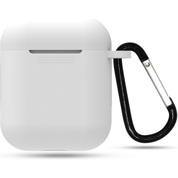 Siliconen Case Voor Apple AirPods 2 - Hoesje Met Haak - Airpod Accessoire (Wit)