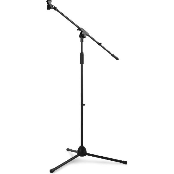 Microfoonstandaard - Vonyx MS10 in hoogte verstelbare microfoonstandaard met arm, microfoonhouder en schroefadapter - Zwart