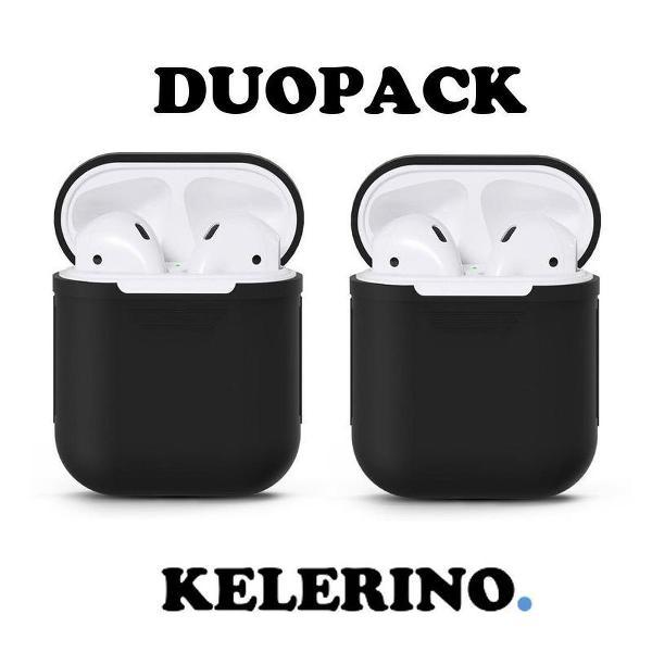 KELERINO. Siliconen hoesje voor Apple Airpods 1 & 2 - Duopack - Zwart / Zwart