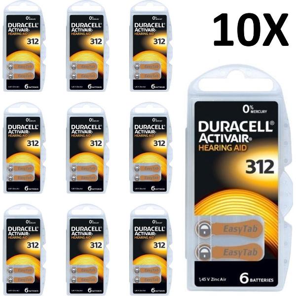 Duracell 312 gehoorapparaat batterijen - DA312 - bruin - 60 stuks