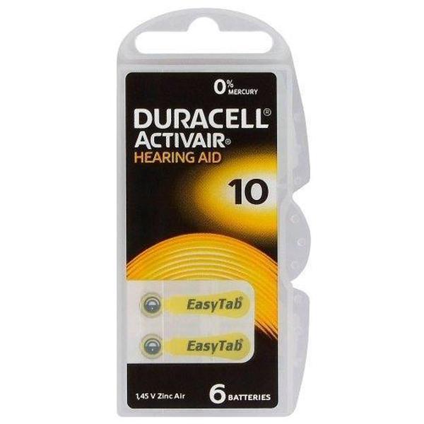 60 Stuks (10 Blister a 6st) Duracell ActivAir 10MF Hg 0% 1.45V 100mAh hoortoestel batterij 1.45V 100mAH