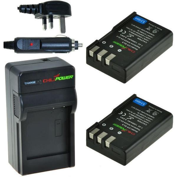 ChiliPower 2 x EN-EL9 accu's voor Nikon - Charger Kit + car-charger - UK versie