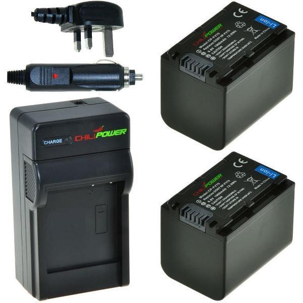ChiliPower 2 x NP-FV70 accu's voor Sony - Charger Kit + car-charger - UK versie