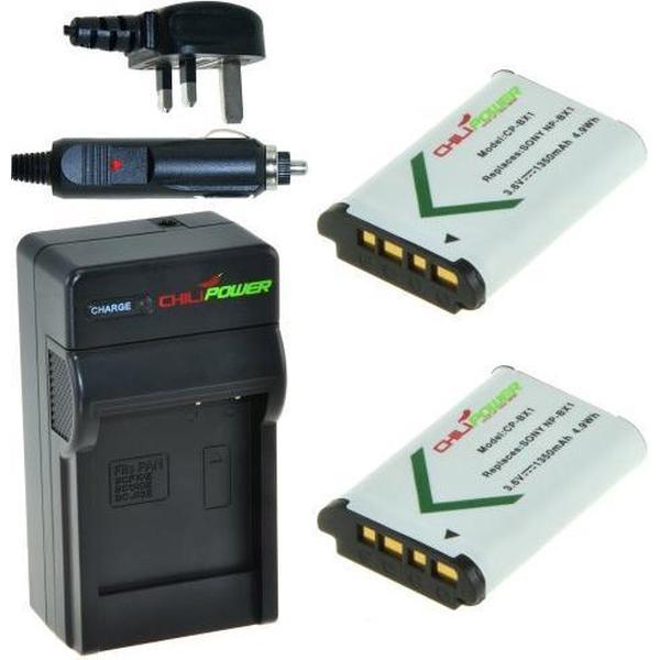 ChiliPower 2 x NP-BX1 accu's voor Sony - Charger Kit + car-charger - UK versie