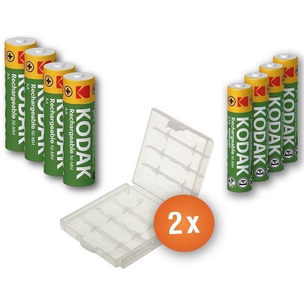 Kodak Combi Pack - 4 x AA en 4 x AAA oplaadbare batterijen + 2 beschermdoosjes