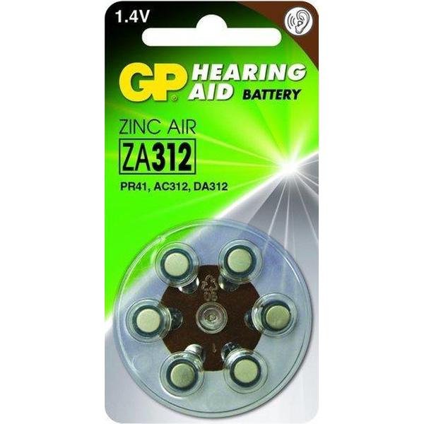 Zink Air hoorapparaat batterijen - ZA312-blister 6 stuks - GP