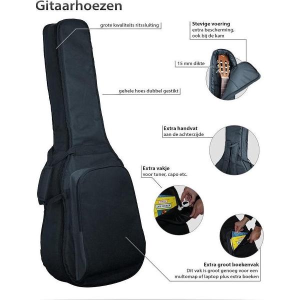 GTK100-BK - Degelijk Gitaartas Zwart - Klassiek Gitaar, met ruim Voorvak voor o.a. multomappen