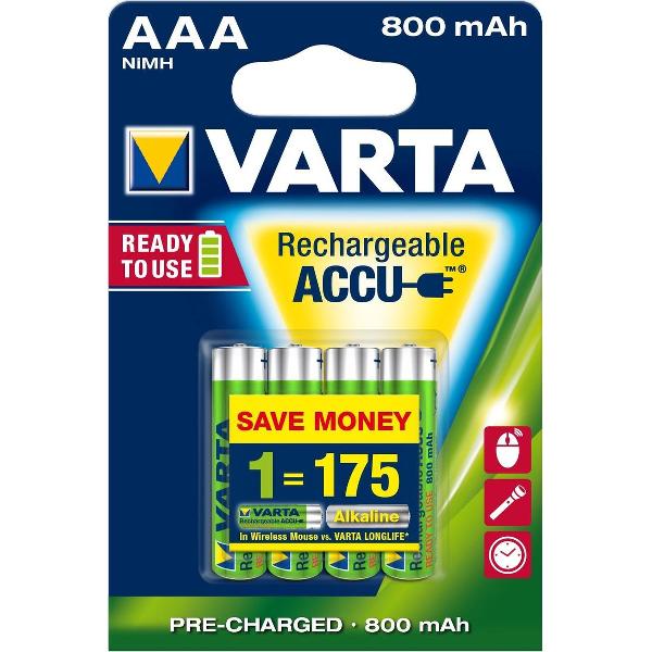 Varta AAA Oplaadbare Batterijen - 800mAh - 4 stuks